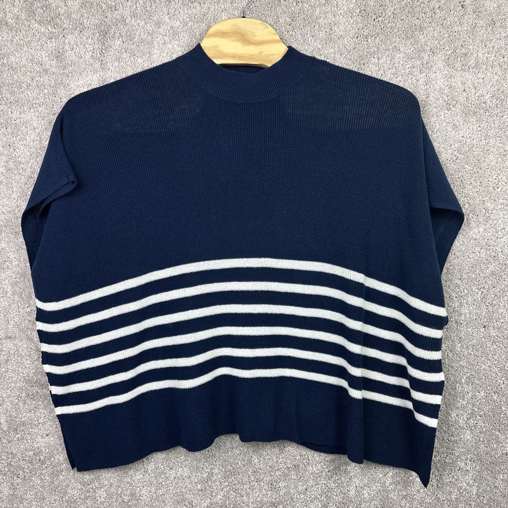 J. Crew Striped Poncho Navy Blue and White Preppy Beachy One Size